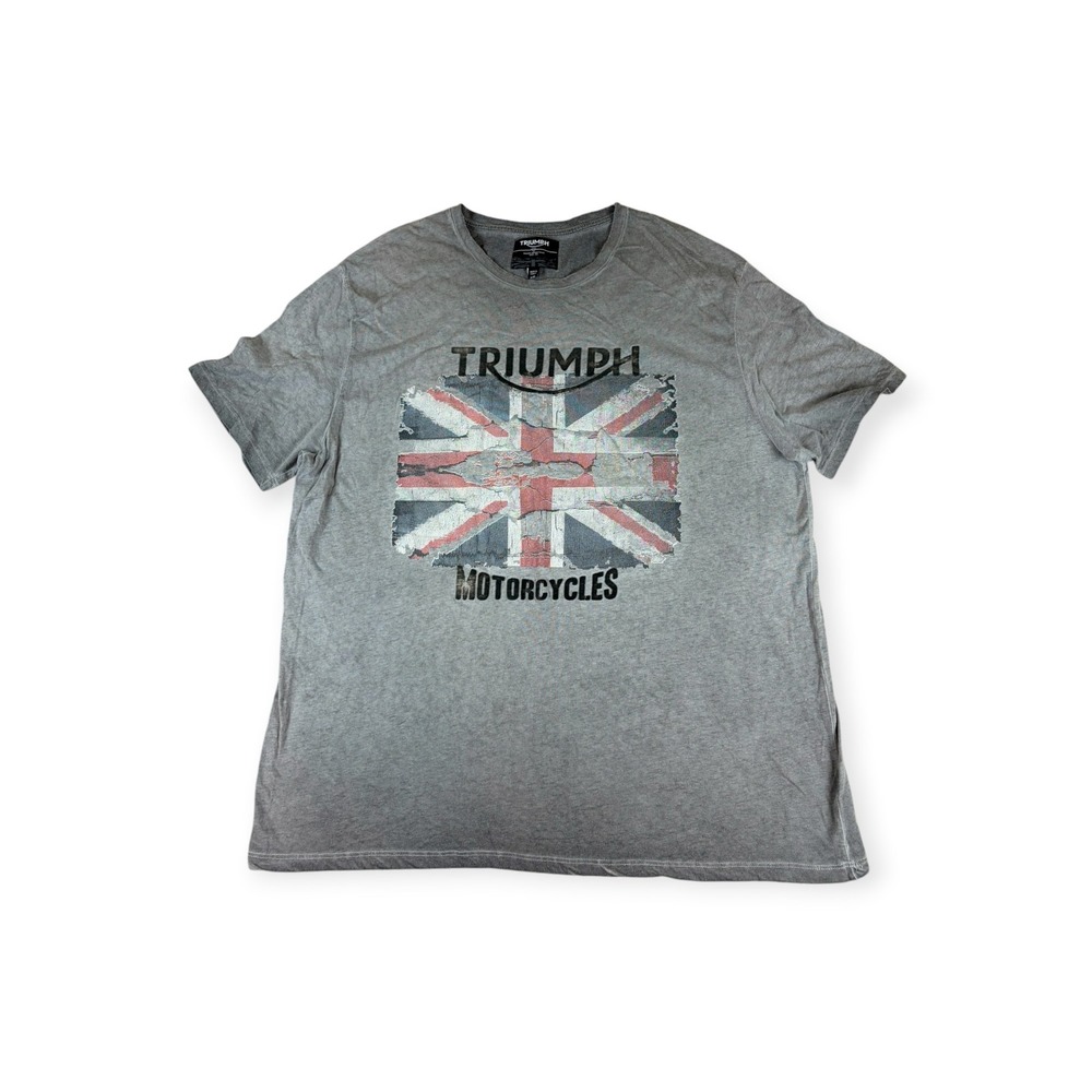 Triumph Motorcycles Mens XL Gray Graphic T-Shirt Union Jack Distressed MTSS15031